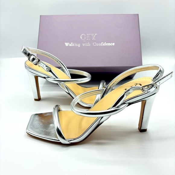 Womens Strappy Sandals Open Toe Ankle Strap Heeled Sandals High Heels Size 7 - Picture 1 of 11